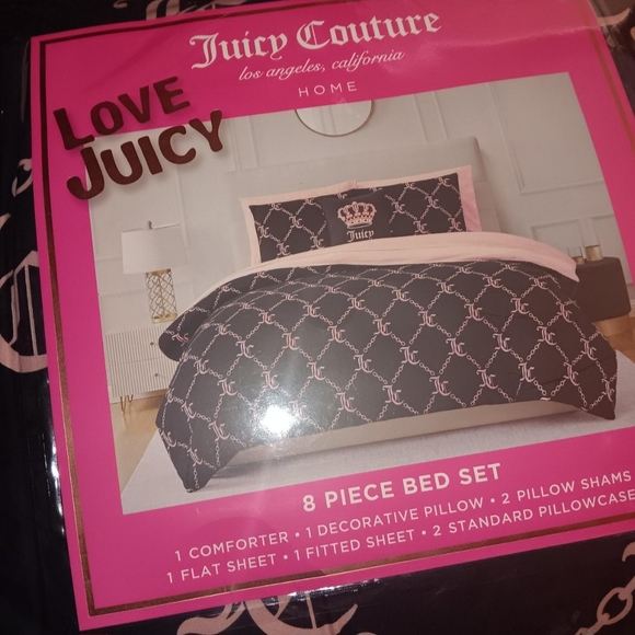 Juicy Couture Queen Size Chain link Black and Pink Bed Set - Picture 2 of 11